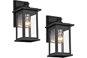 MICSIU 2 Pack Outdoor Wall Sconce, 12 Inch Black Exterior Light Fixtures with Clear Seedy Glass, Metal Outside Lights for House, Porch, Garage.
