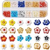 360 Pcs Millefiori Lampwork Glass Beads Glass Flower Beads 3-5mm Flat Round Glass Smooth Loose Spacer Bead 12 Colors for Christmas Necklace Bracelet Earring Jewelry Making
