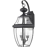 Quoizel Newbury 20" Outdoor Wall Lantern, 2-Light Mystic Black with Clear Beveled Glass, E12 Base, French Country Style