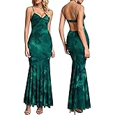 Auraxe Women's Floral Mesh Bodycon Maxi Dresses for Wedding Guest Spaghetti Strap Long Formal Cocktail Party Dress