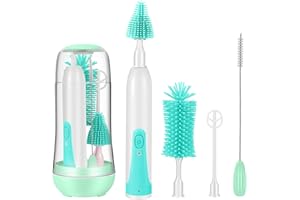 Aerofrog Electric Baby Bottle Brush Cleaner Set,8 in 1 Automatic Baby Bottle Cleaning Kit,Silicone Bottle Brush,Light Green