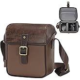 Cwatcun Camera Sling Bag PU Leather for Photographers,Small Camera Bag Water-resistant Shockproof Case with Removable Dividers for DSLR/SLR/Mirrorless,Brown