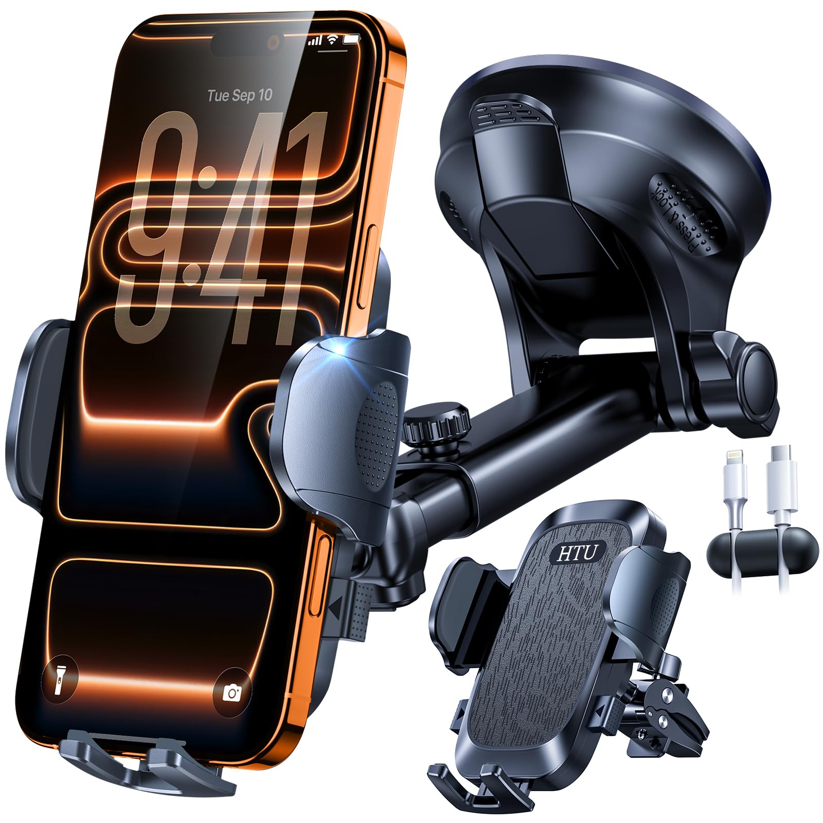 HTU 2026【Militär-Klasse】 Handyhalterung Auto【Stärkste Saugnapf & Lüftung】 Handy Halterung Auto 360° Drehbar Handyhalter Auto auf Armaturenbrett Scheibe für iPhone 17 Pro Max Samsung S25, Schwarz
