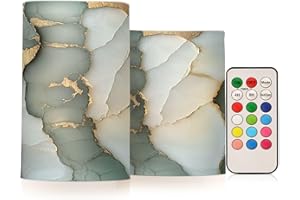 GuoChe Marble Sage Green White LED Candle Battery Operated with Remote and Timers Indoor Outdoor Home Decor 2Pcs