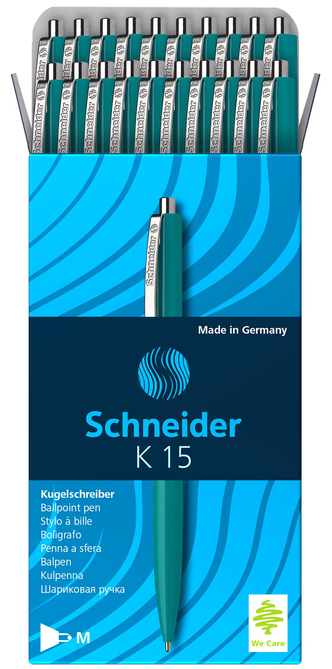 Schneider K 15 Push Down Ballpoint Pens M Tip Indelible Pack of 20 Green