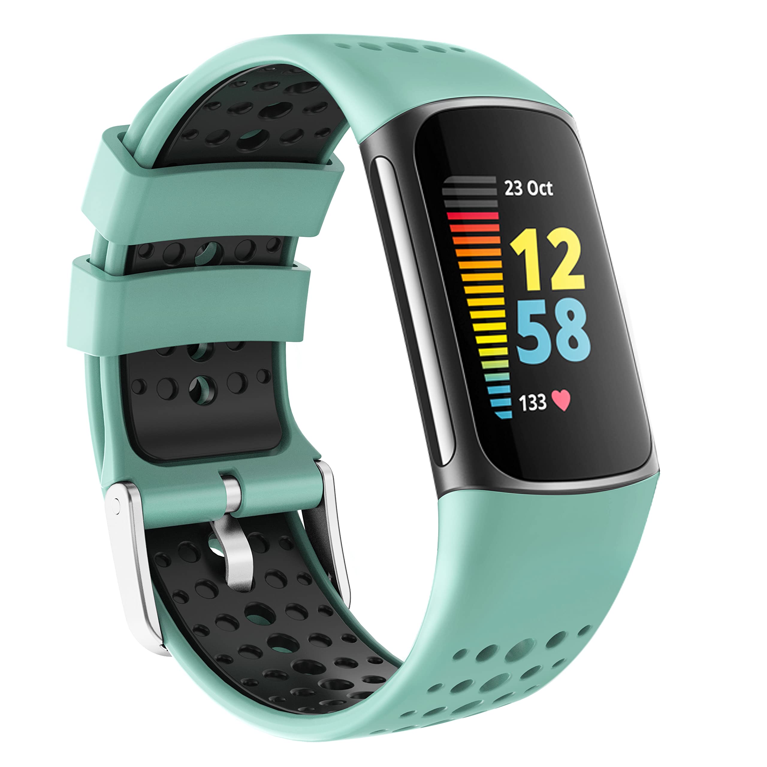 Baaletc Sport Silicone Strap Compatible with Fitbit Charge 5 Strap/Fitbit Charge 6 Strap,Waterproof Soft Adjustable Breathable Sport Bands for Charge 5 Strap/Charge 6 Strap,Free Size