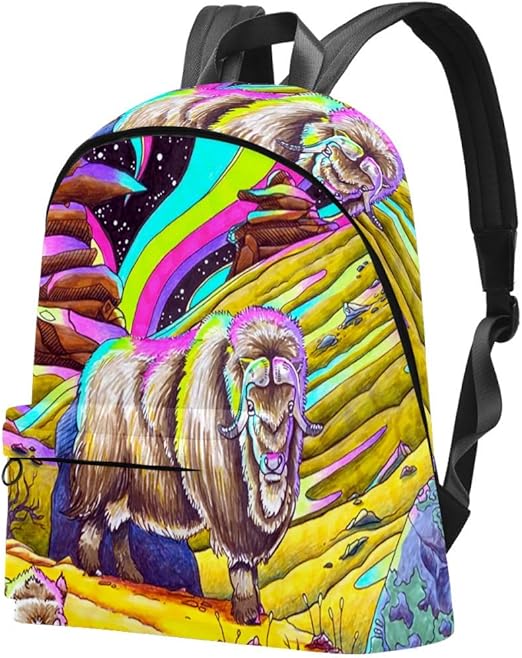 Goats in the Mountain Bag Teens Student Bookbag Lightweight Shoulder