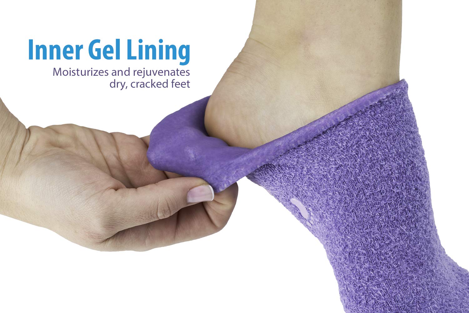 NatraCure Moisturizing Gel Socks - (Helps Dry Feet, Cracked Heels, Dry Heels, Rough Calluses, Cuticles, Dead Skin, Use with your Favorite Lotions, Creams or Spa Pedicure) - Color: Lavender : Beauty