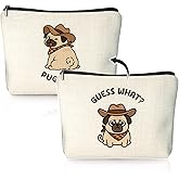 LIANGW Funny Pug Makeup Bag, Pug Lovers Gifts for Women Cosmetic Bag, Dog Mom Lovers Gifts for Women, Funny Western Cowboy Dog Small Toiletry Bags Zipper Makeup Pouch