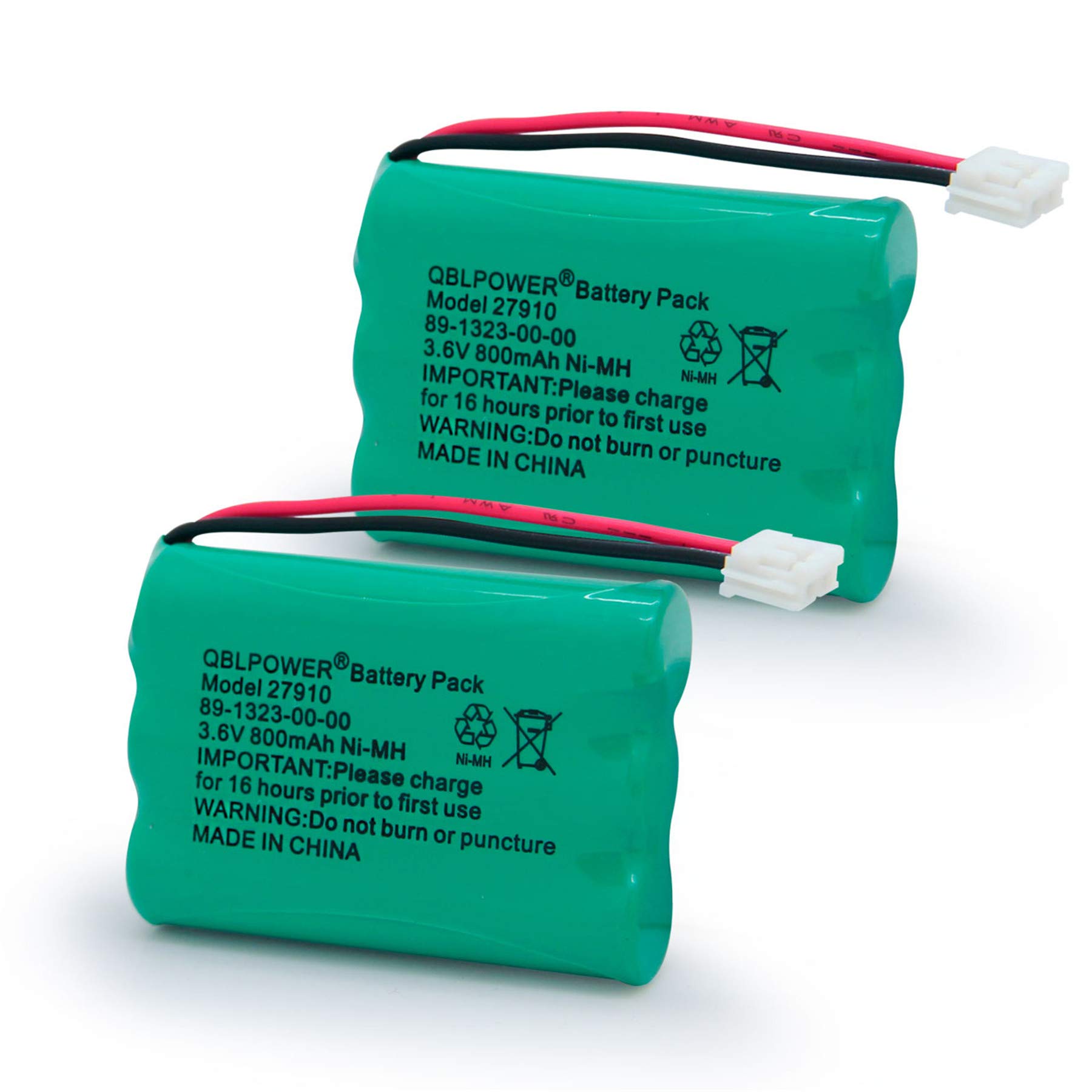 27910 Cordless Phone Battery Rechargeable Compatible with Vtech 89-1323-00-00 AT&T E1112 E2801 TL72108 Motorola SD-7501 RadioShack 23-959 Cordless Handsets 3.6V(Pack of 2)