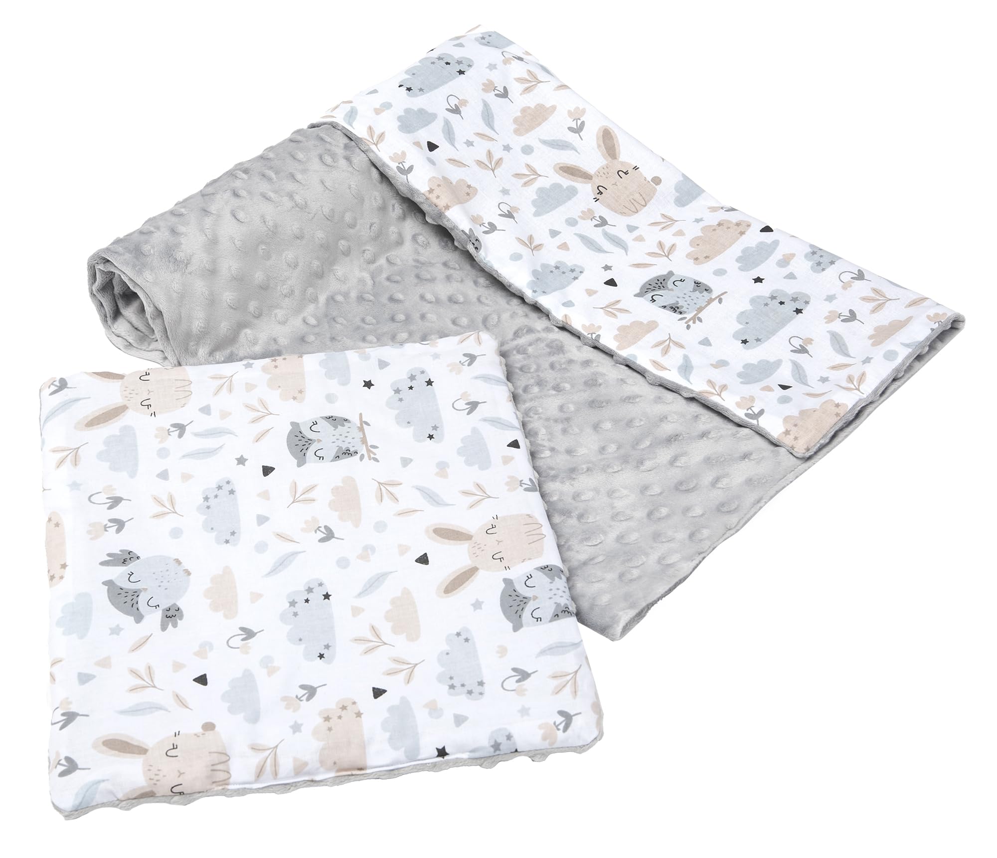 Medi Partners Baby Blanket with Pillow 100% cotton Plush Coverlet Children's Large Two-Sided 75x100 + 35x30cm Multifunctional for Bed Baby strollers (Glade with grey Plush)