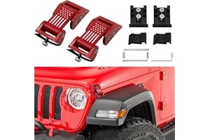 JINCHEN Aluminum Hood Latches Compatible with Jeep Wrangler, Hood Catch Kit Exterior Accessories Fit for Jeep Wrangler JK JKU 2007-2017 & JL JLU 2018-2024, Jeep Gladiator JT 2020-2024 (Red, Flag)