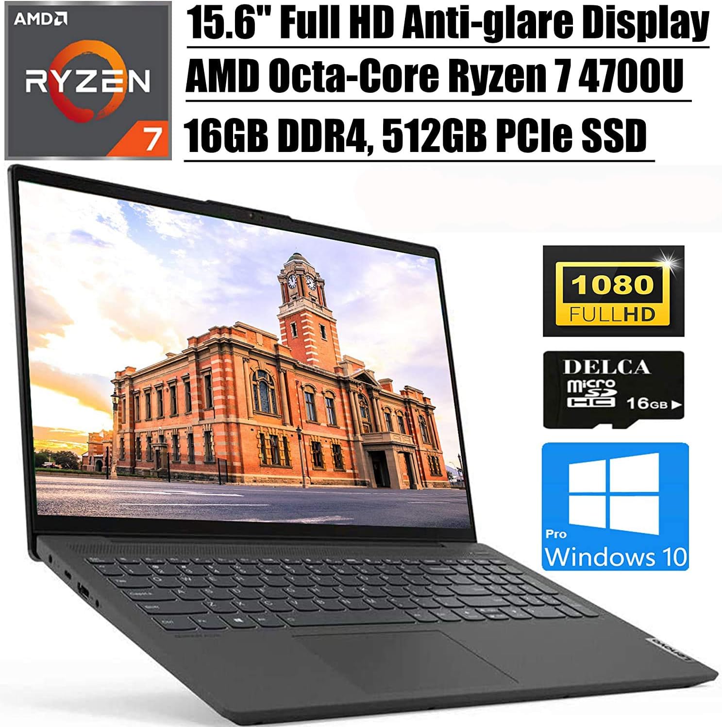 Lenovo IdeaPad 5 15 2020 Newest Laptop I 15.6"&nbsp;FHD I AMD Octa-Core Ryzen 7 4700U (>i7-10510U)&nbsp;I 16GB DDR4 512GB PCIe SSD I Backlit KB Dolby Audio FP Win 10 Pro + Delca 16GB Micro SD Card
