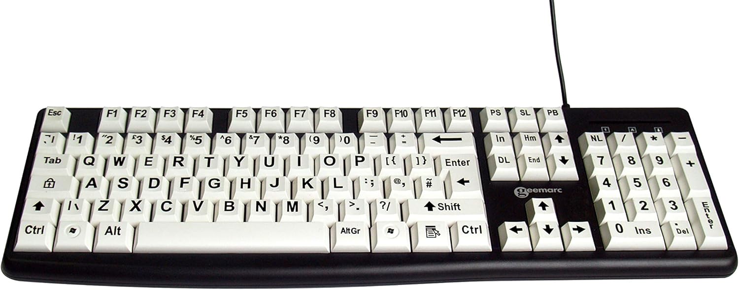 Geemarc Telecom White Big Letter Keyboard with Large Black Letters for ...