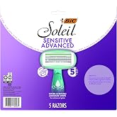 BIC Soleil 5 Disposable Razor for Women, Sensitive Skin, 5 Count | Pivoting Head for Curves and Control, 360-degree Water-activated Moisture Strips with Aloe, Ideal for Sensitive Skin