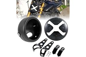 HENGTUAOTO 5-3/4 5.75" X-Style White DRL Motorcycle Headlight with Headlight Housing Bucket Mount Brackets Compatible with Shadow 750 Rebel 500 Vulcan Cafe Racer Choppers Cruiser