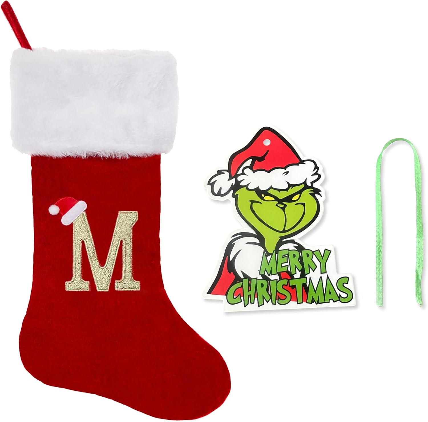 Stockings & Holders - CRSTAFU Monogram Christmas Stocking, 20 Inches Family Initial Xmas Stockings, Super Soft White Plush Cuff with Deluxe Red Velvet Body and Gold Letter(M)