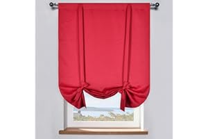 DONREN Blackout Adjustable Tie Up Shade & Curtain - Thermal Insulated Rod Pocket Panel for Small Window (42 W by 63 L,True Red,Set of 1)