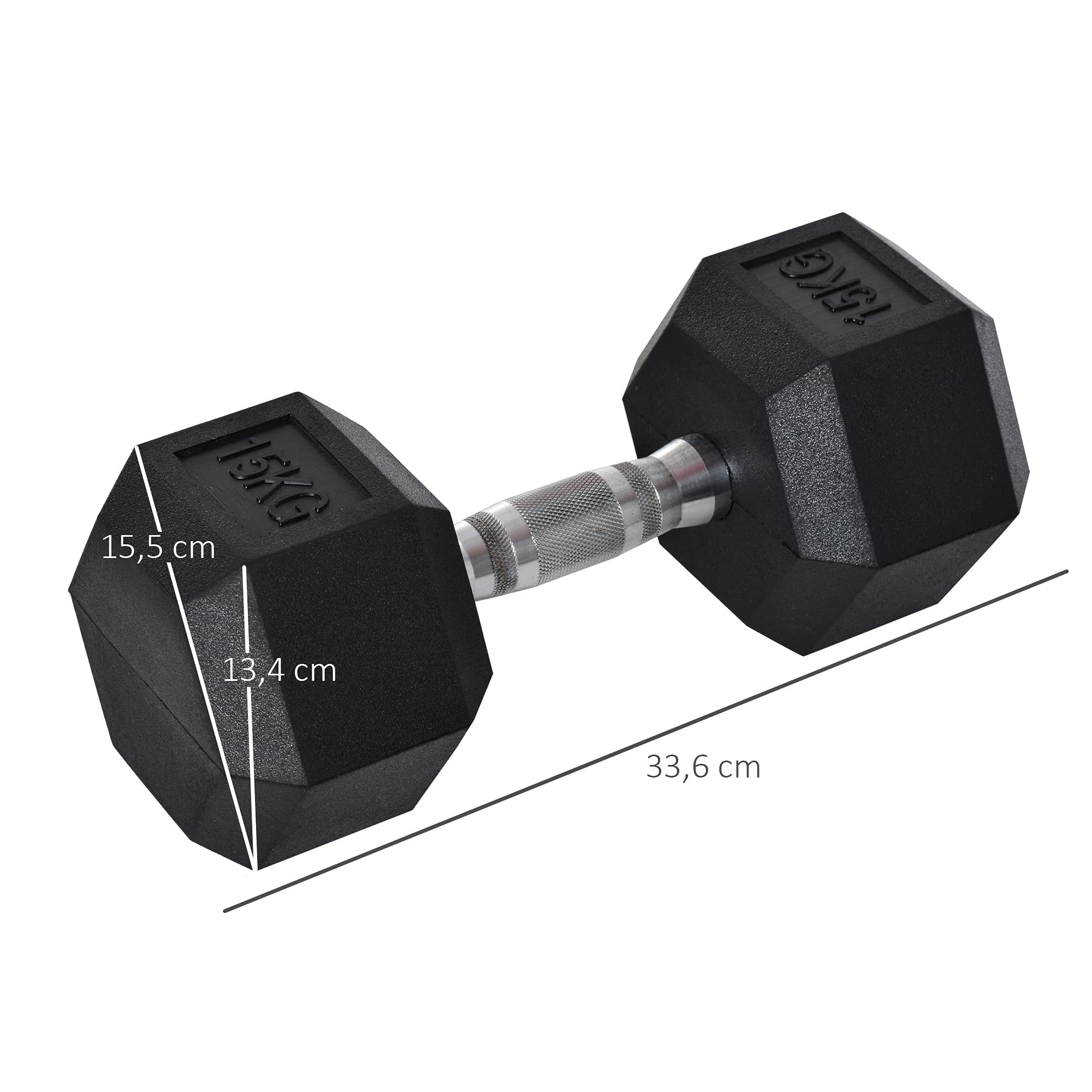 HOMCOM Hanteln mit gerändeltem Griff, Kurzhantel aus Gusseisen, 1 x 15kg, Kurzhanteln für Männer und Frauen, Dumbbell für Zuhause, Fitnessstudio, Krafttraining 5