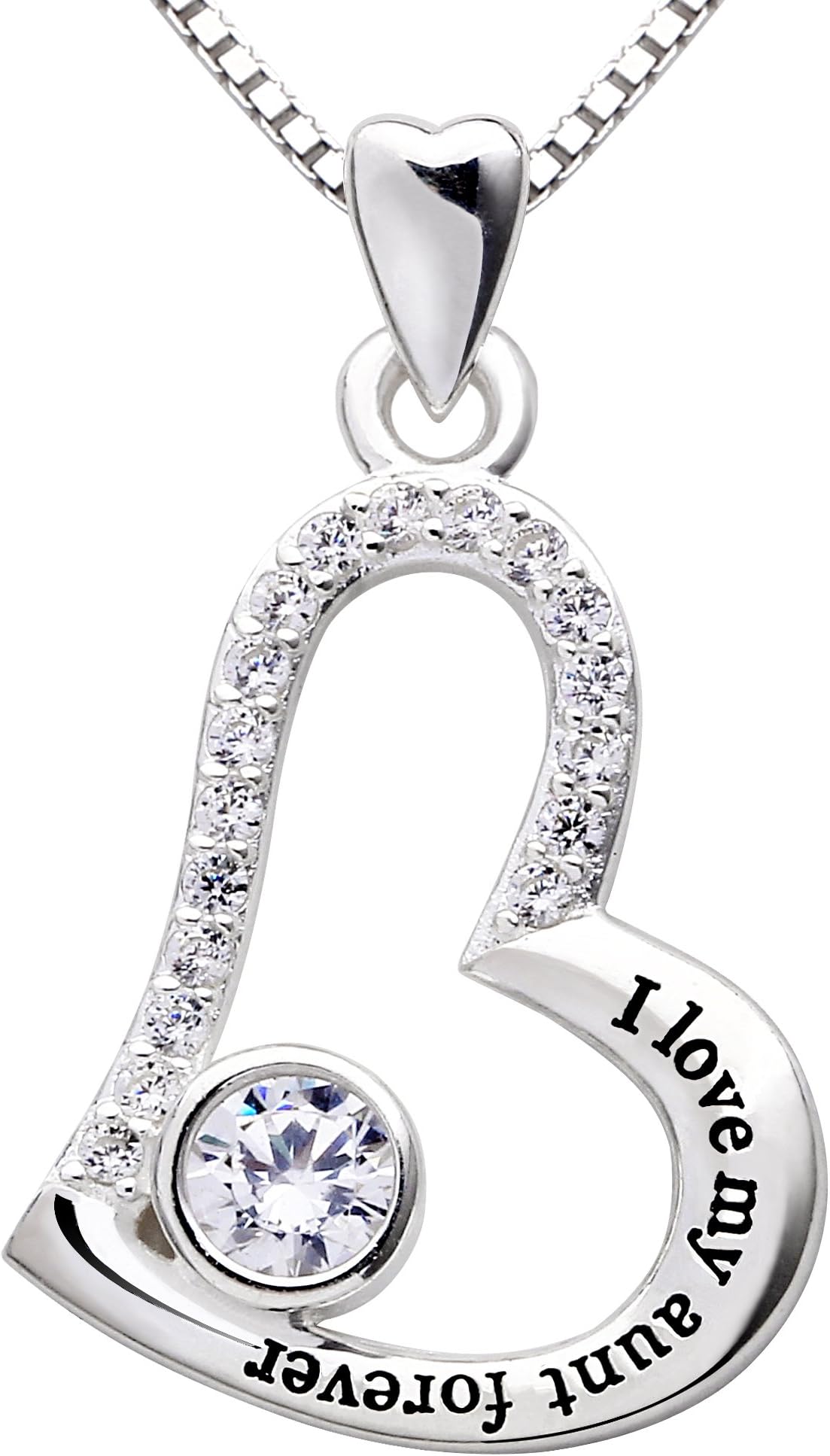 ALOVJewelry Sterling Silver I love my aunt forever Love Heart Cubic Zirconia Pendant Necklace