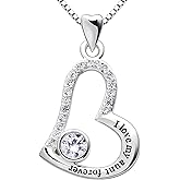 ALOV Jewelry Sterling Silver "I love my aunt forever" Love Heart Cubic Zirconia Pendant Necklace