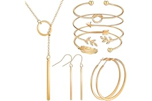 Hicarer Jewelry Set for Women Vertical Bar Necklace Jewelry Accessories Simple Bar Earrings Adjustable Cuff Bracelet