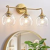Gednbo Gold Bathroom Light Fixtures 3 Light Bathroom Vanity Light with Clear Glass Shade, 22 inch Vanity Lighting Fixtures Ov