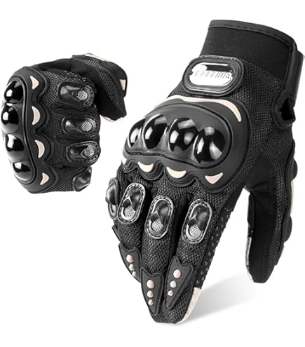 Black Leather Motorcycle Gloves 2XL With Knuckle Protection - Touch Screen Compatible Riding Gloves