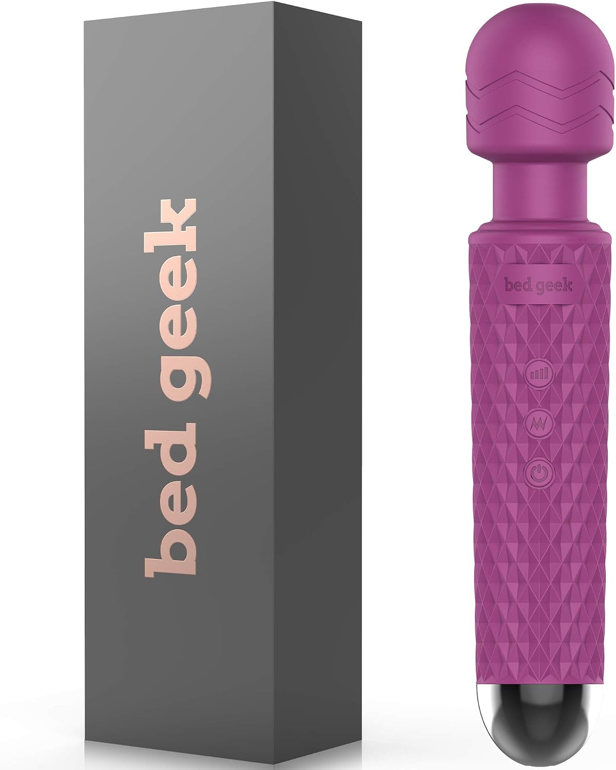 bed geek Handheld Wireless Personal Wand Massager, Waterproof, USB Rechargeable, 20 Vibration Patterns, 8 Speeds