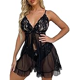 Myilewjt Lingerie for Women Sexy Nightdress Lace Babydoll Nightgown Chemise Open Front Ruffle Outfits