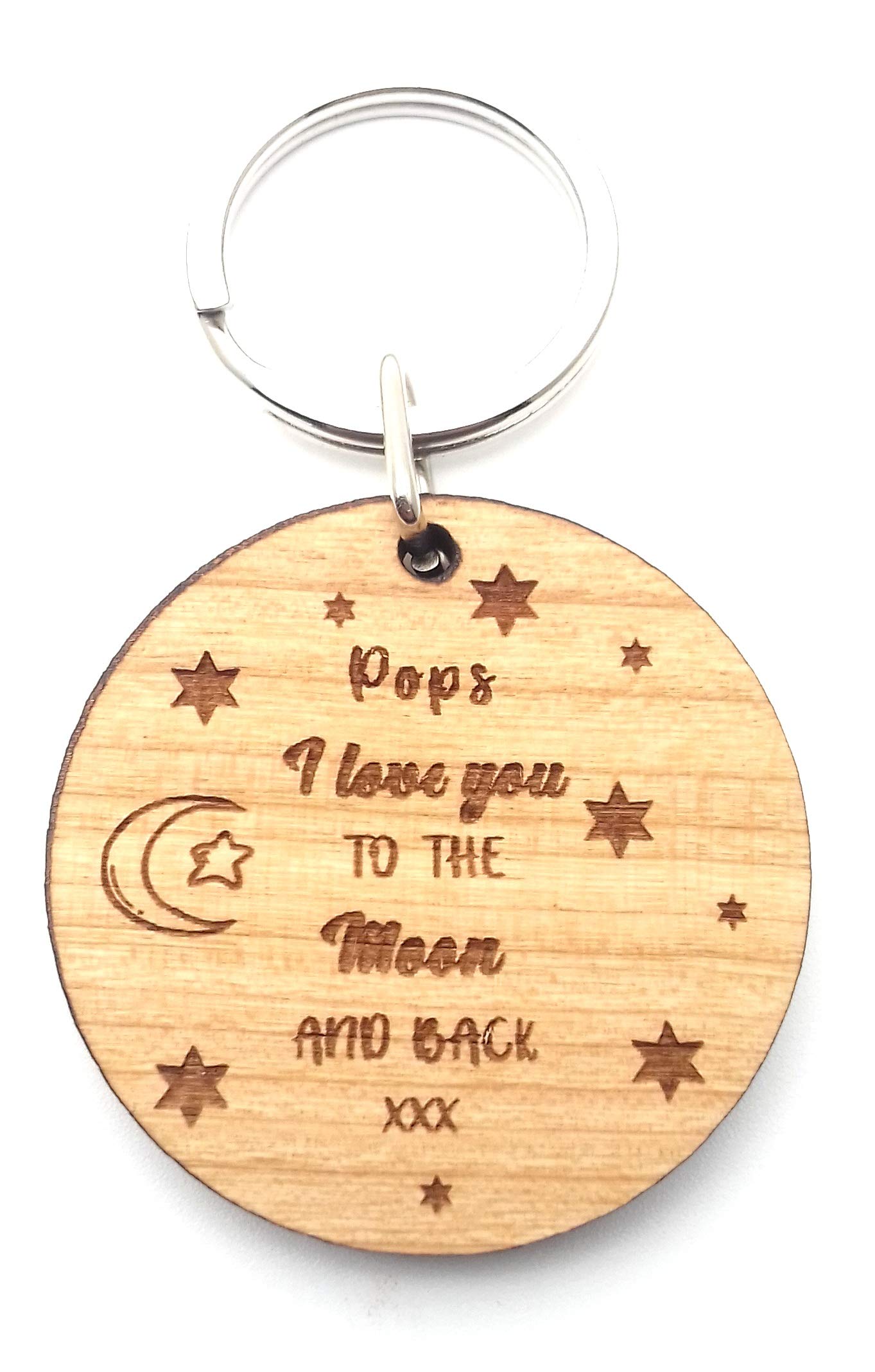 Pops I Love You to The Moon and Back Wooden Wood Keyring Key Ring Birthday Christmas Keepsake for Him