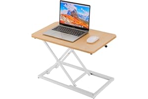 yoopin Standing Desk Converter Natural Wood, Stand up Desk Riser on The Table, Adjustable Height Table top Apply for Laptop and Single Monitor Workstation Office Use.