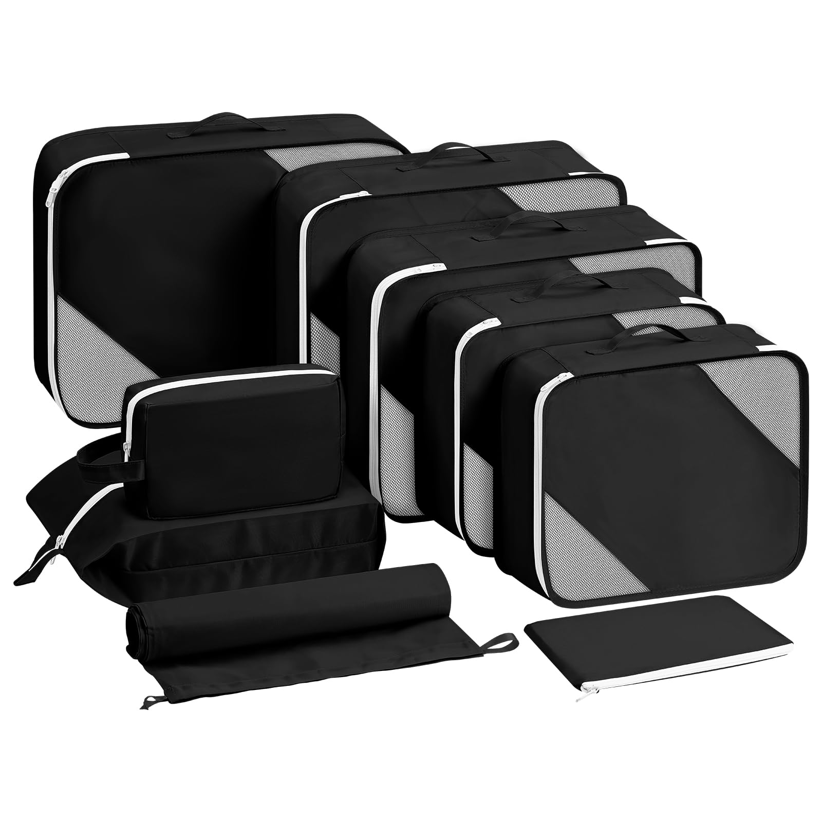 Large Packing Cubes for Travel Mesh Packing Cubes Suitcase Organizer Bag Set Luggage Packing Organizers for Travel Accessories 9 Set (Black)
