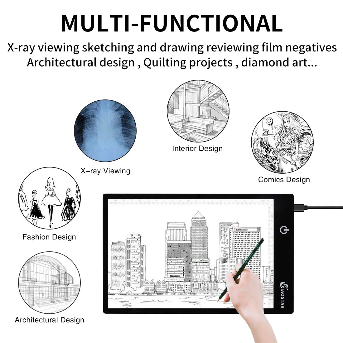 Light Box Drawing Pad A5, Tracing Board with Micro USB Cord Charge Cable and Brightness Adjustable for Artists, AnimationDrawing, Sketching, Animation, X-ray Viewing (A5) Not Rechargeable