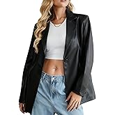 OrbiflexY Womens Smart Casual Faux Leather Blazer Jacket Moto Biker Coat Long Sleeves Button Fashion Coats