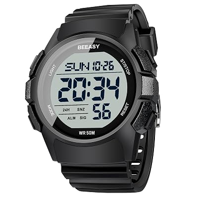 Beeasy Men Digital Sports Watch,Waterproof Watch with Stopwatch Countdown Timer Alarm Function Dual Time Rubber Strap Wrist Watch for Men/Student
