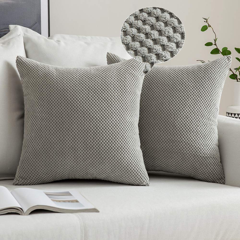 MIULEE Corduroy Cushion Cover Fabric Granule Throw Pillow Case Square Solid Home for Sofa Chair Couch Bedroom Decorative Pillowcases with Invisible Zipper 2 Pieces Light Grey 45x45cm 18x18 Inch