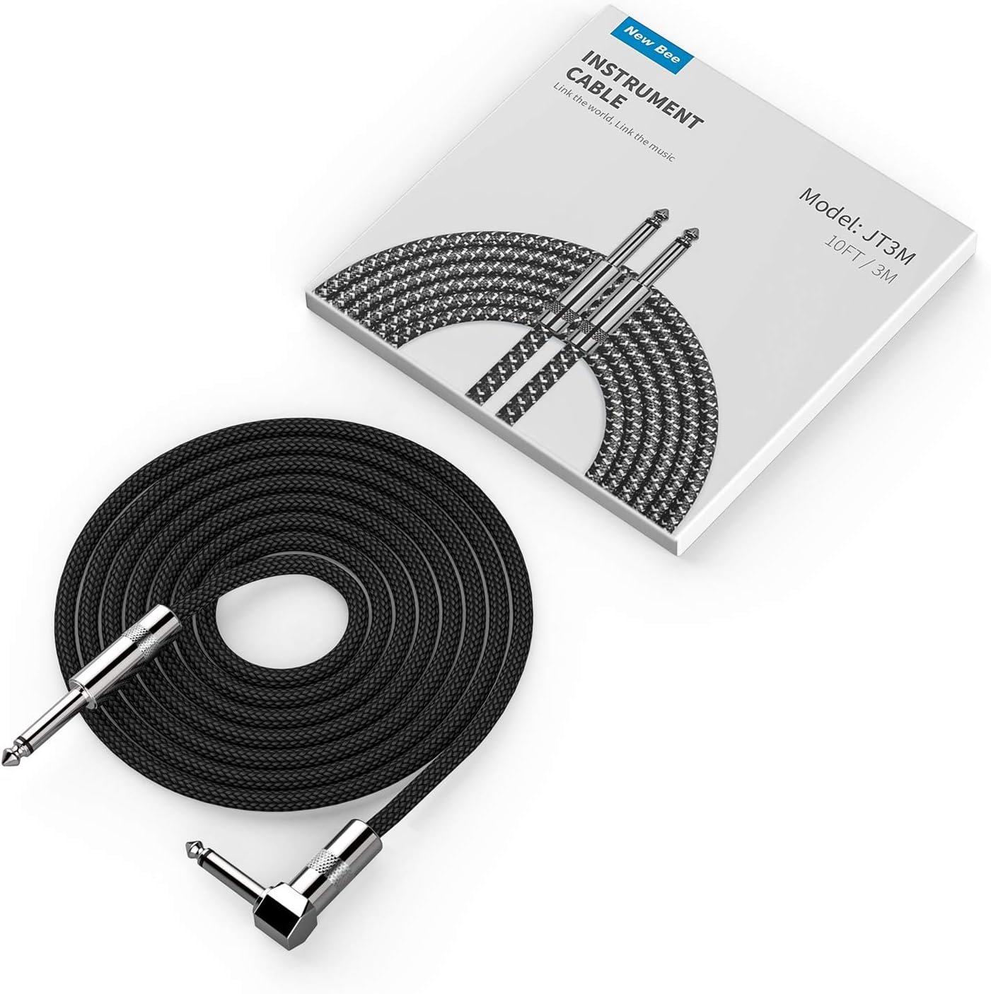 Guitar Cable 10ft New bee Electric Instrument Cable Bass AMP Cord for Electric Guitar, Bass Guitar, Electric Mandolin, Pro Audio (1/4 inch Right Angle to Straight, Black): Musical Instruments