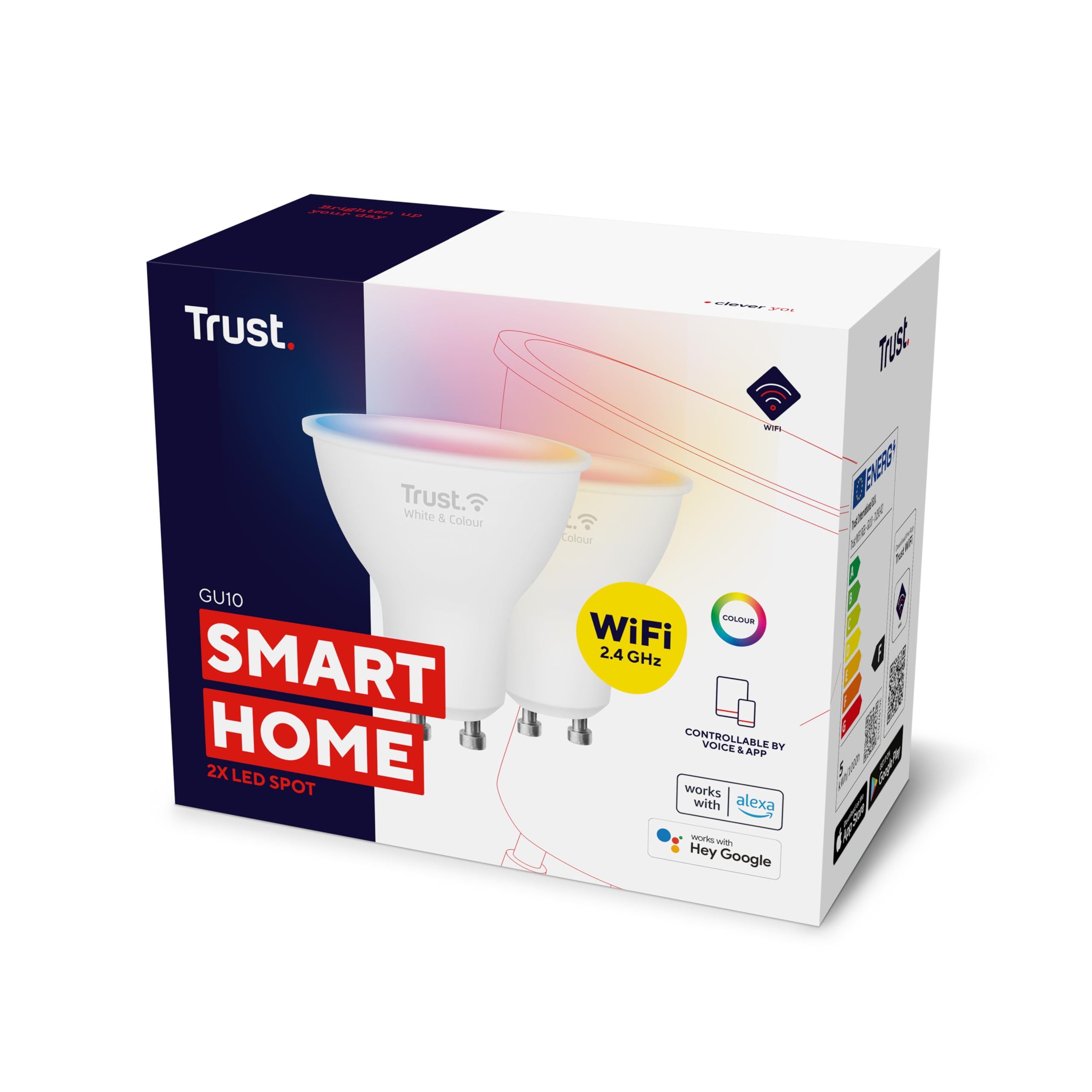 Trust WiFi GU10 Smart Bulb, Colour Changing Light Bulb, Works with Alexa and Google Home, No Hub, 2.4GHz WiFi Bulb, Smart Light Bulb, LED Spotlight Bulb, White & Colour [Amazon Exclusive] - 2 Pack