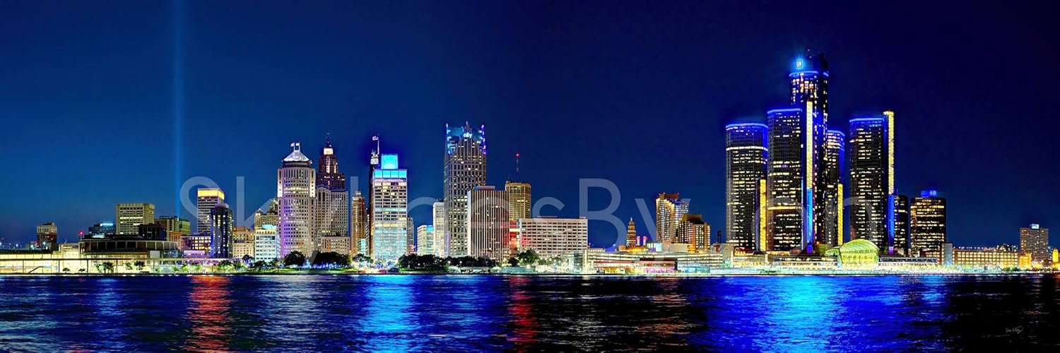 Detroit Skyline Photo Print Unframed Night Color City Downtown 11 75 Inches X 36 Inches Photographic Panorama Poster Picture Standard Size Amazon In Home Kitchen