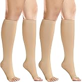 +MD 2 Pairs 20-30 mmHg Medical Compression Socks for Women & Men, Knee High Open Toe Stockings, Circulation Support