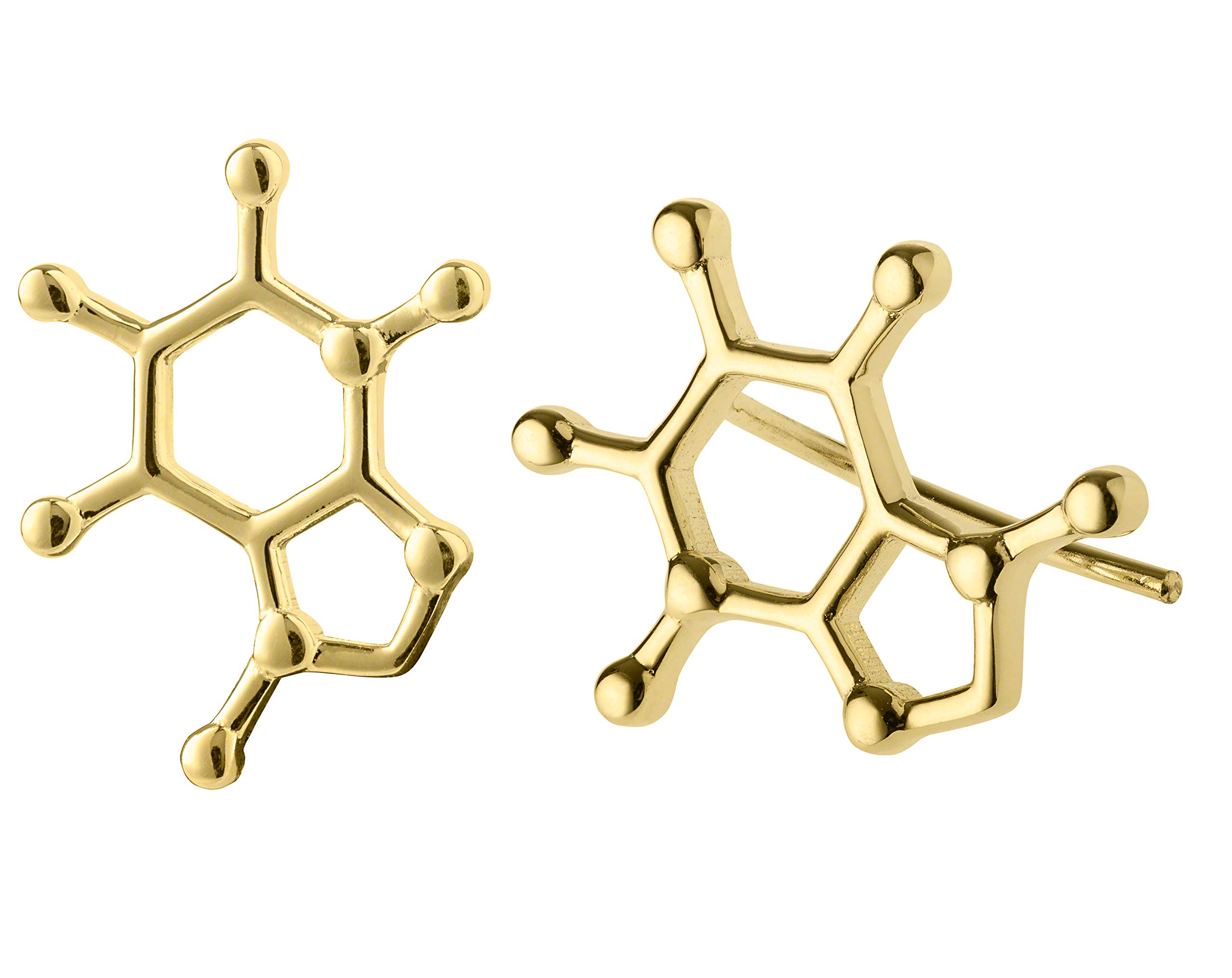 ScienceFox Caffeine Molecule Earrings in 925 Sterling Silver, Gold, and Rose Gold, Coffee Lovers' Jewelry, Energizing Accessory (Gold-Plated)