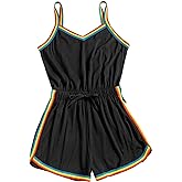 Milumia Women Casual Rainbow Stripe Print Cami Romper Knot High Waist Sport Jumpsuit