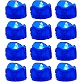 Windshell Blue Flickering Flame Tealight Candles with 6H Timer (No Remote), Melting Design, Battery Operated LED Flameless Blue Tea Lights, Pack of 12