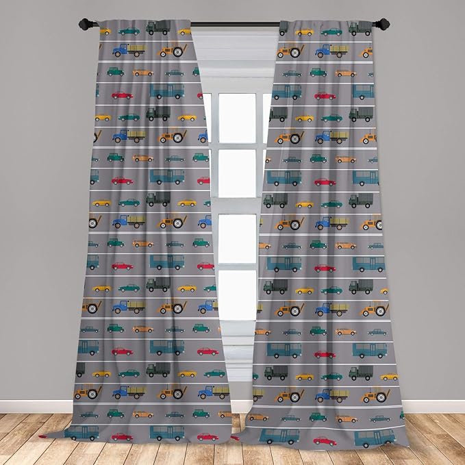 Lunarable Transportation 2 Panel Curtain Set, Pattern of Horizontally Driven