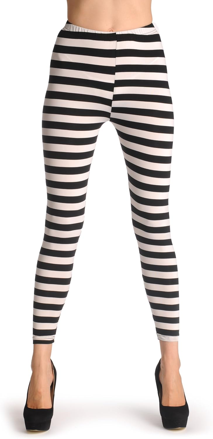 Black & White Horizontal Stripes Multicoloured Striped Leggings