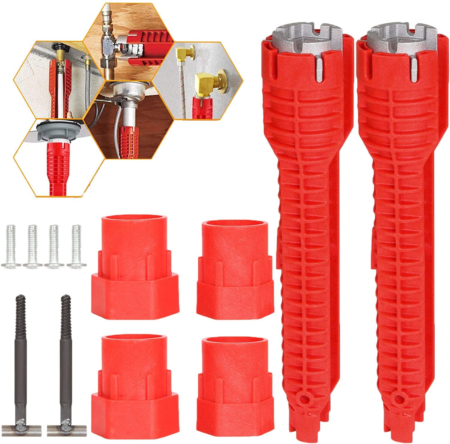 Horn Tools 2 Set 8-in-1 Multifunction Faucet & Sink Installer Wrench Plumbing Tool Water Pipe Spanner for Toilet Bowl/Sink/Bathroom/Kitchen Plumbing and More,Repair and Installation Tools