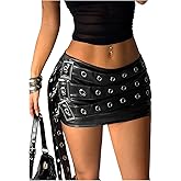MakeMeChic Women's PU Leather Buckle Bodycon Mini Skirt Grommet Eyelet Summer Y2K Party Short Skirts