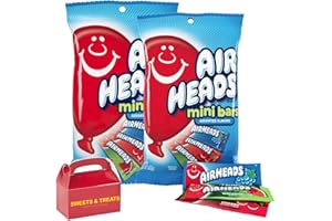 MUCHAI INNOVATIONS Airhead Fruit Flavored Candy Variety Pack | Watermelon, Blue Raspberry, Cherry, White Mystery, & Strawberry | Individually Wrapped | Treat Box Included (Bags)