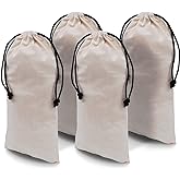 ZENPAC Cloth Shoe Bags for Travel, Beige Duster Flannel Pouch with Drawstring Closure, Washable Breathable Cotton Fabric for Luggage, 8x17, 4 Pack